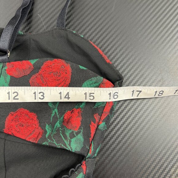 For Love & Lemons Black & Red Rose Print Mini Dress Size Med Lace-Up WhimsiGoth - Picture 10 of 12